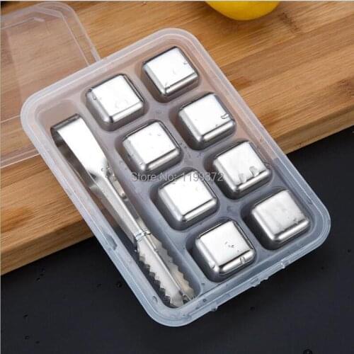 10sets 8pcs/set 304 Stainless Steel Ice Cube Whiskey Chilling Stones Reuseble Cooler Stone Drink Chiller Wine Bear Water Cubes