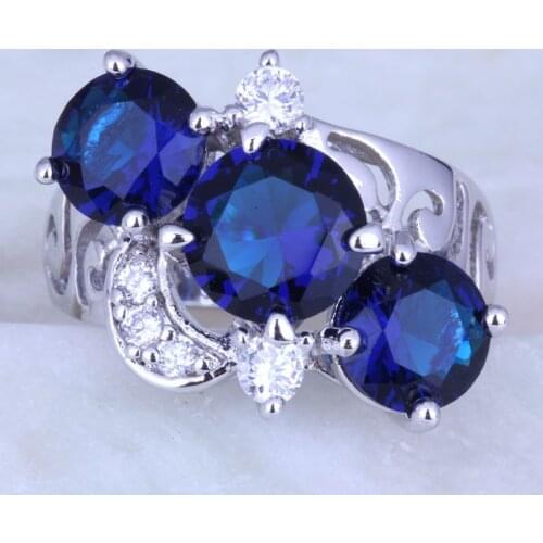 Love Monologue Confidence Blue Crystal White Cubic Zirconia Silver Color Rings for Women Party Jewelry J0435 Size 6/7/7.5/8.5