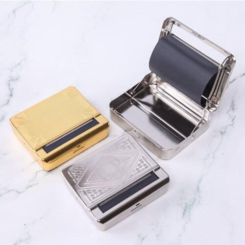 Golden Cigarette Rolling machine Mens Gadgets metal Cigarette box Roller Tobacco Maker 70mm 78mm cigarette Case rl452