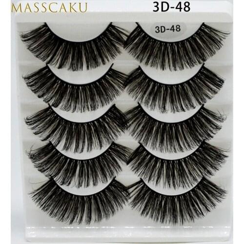 MASSCAKU 5Pairs 3D Mink Hair False Eyelashes Natural/Thick Long Eye Lashes Wispy Makeup Beauty Extension Tools Supplies