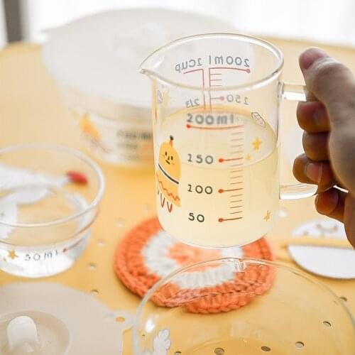 Cute Cartoon Childrens Heat Resistant High Temperature Resistant Glass Milk Breakfast Measuring Cup Oatmeal