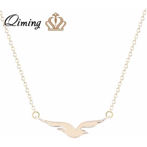 QIMING Gold fashion Seagull Chain Necklace For Women Tiny Sea Animal Unique Ocean Bird Charm Pendant Ladies Necklace Girls Gift