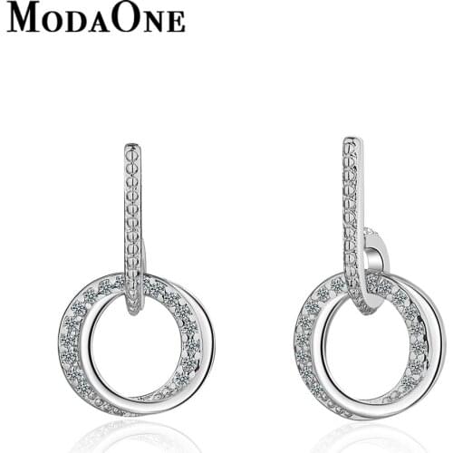 ModaOne Fashion Zircon Round Circle 925 Sterling Silver Stud Earrings For Women Jewelry pendientes kolczyki oorbellen aretes de