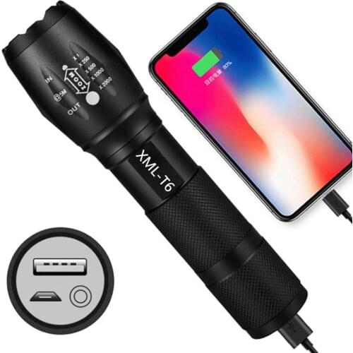 Powerful Rechargeable Mini LED Flashlight USB Direct Charge Powerbank Cree T6 Torch Tactical 18650 Lantern Hiking Camping