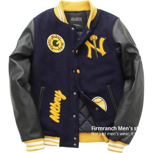 Firmranch 2021 Men/Women Baseball Jacket Thicken Cotton-Padded Coat For Winter Ins Loose NY Letters Embroidery Jacket Outwear