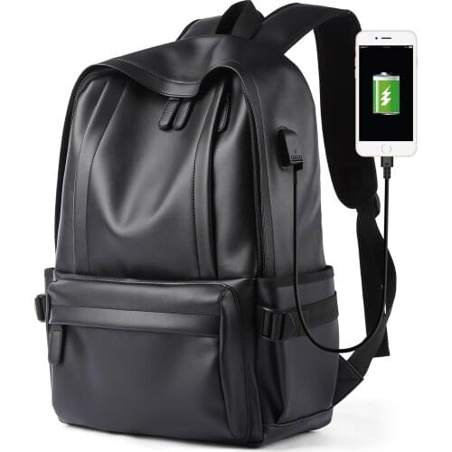 2021 Men Leather Backpack Waterproof 14 Inch Laptop Backpack Travel Casual Student Book Bag Fashion Teenager School Bag