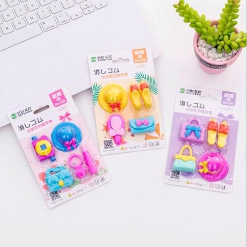 28packs Sea Holiday Sun Hat bag Rubber set Pencil Erasers School Student Stationery Correction Supplies Birthday gift