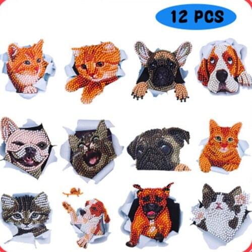 Wall Stickers Dog Diamond Painting Stickers Kids 5D DIY Art Craft Animals Cat Cartoon Embroidery Painting Rhinestone Art for Kid