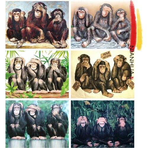 NIANHUA Square Diamond Embroidered Monkey 5D DIY Round Cross Stitch Art Kit Orangutan Home Decoration