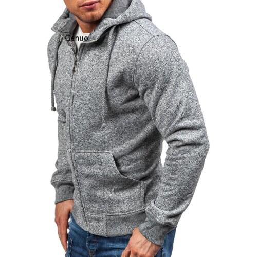 Autumn Mens Slim Fit Hoodies Sweatshirt Solid Color Hooded Zipper Coat Tracksuit Male Hoodies Sportswear Plus Size M-3XL