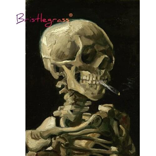 BRISTLEGRASS Wooden Jigsaw Puzzles 500 1000 Pieces Skull Skeleton with Cigarette Vincent van Gogh Educational Toy Painting Decor