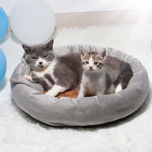 Plush Donut Cat Cushion Bed Indoor Soft Dog Bed Self Warming Shaggy Fluffy Round Cuddler -Machine Washable No-Slip Bottom