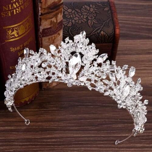 Luxury Silver Color Leaf Crystal Beads Tiara and Crown Women Diadem Pageant Headpiece Wedding Bride Hair Jewelry Accessories JL