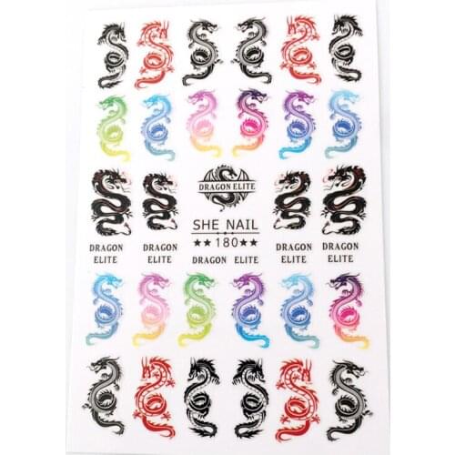 SHE180 Color 3D Dragon Character Sticker for Nail Decoration, DIY Nail Art Back Adhesive Decal Sticker 1pcs
