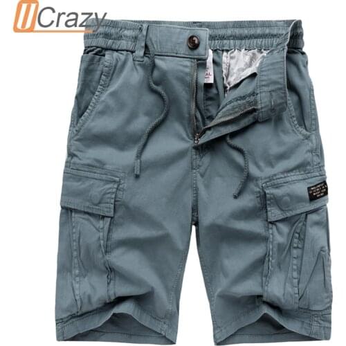 Ucarzy Men Summer New Casual Vintage Classic Pockets Solid Cargo Shorts Men Outwear Fashion Twill Cotton Shorts Men Plus Size