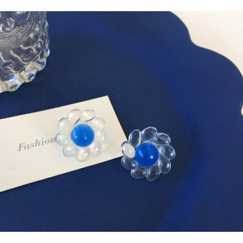 Cute Simple Flowers Acrylic Earings Studs Blue Transparent Earrings Wholesale