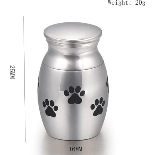 25MM*16MM Pet Paw Printed Memorial Urn Ashes Container Keepsake 316L Stainless Steel Cremation Urns for Pet Dog/ Cat Casket