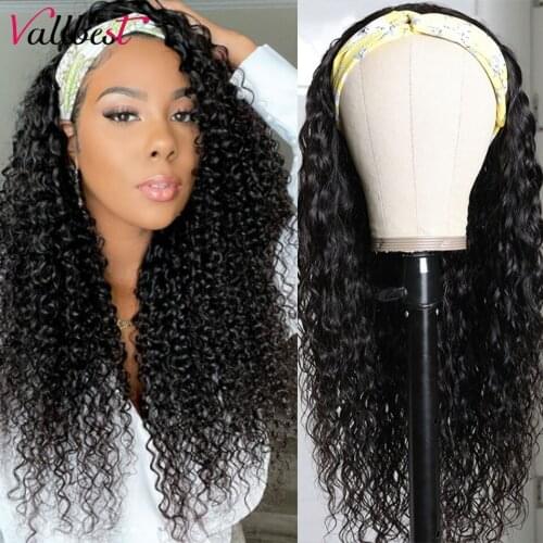 Vallbest Headband Wig Water Wave Wig Human Hair Wigs For Women Peruvian Human Hair Scarf Wig Remy Glueless Curly Headband Wig