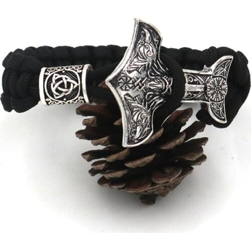Viking Odin Raven Aegishjalmur Slavic Kolovrat Thor Hammer Mjolnir Men Vikingos Amulet Knot Runes Beads Viking Bracelets Men