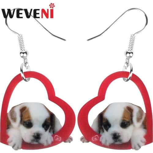 WEVENI Acrylic Valentines Day Heart Bulldog Dog Earrings Drop Dangle Jewelry For Women Girls Teens Party Charms Gift Accessory