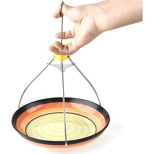Random Color Hot Plate Clip Non-Slip Triangle Design Stainless Steel Bowl Clip Dish Clamp Foldable Hot Bowl Clip Pot Dish Holder