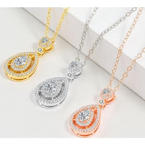 Live Explosion Model Diamond Necklace Female Plated 18k Clavicle Chain Water Drop Pear Shape Moissan Diamond Pendant Jewelry