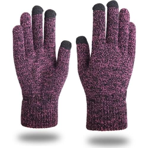 Men Women Winter Knitted Touch Screen Texting Gloves Anti-Slip Silicone Palm Elastic Cuff Thermal Lining Warm Outdoor Driving