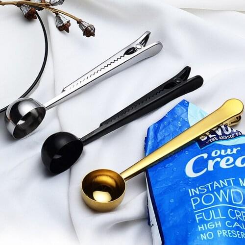 1 Pc Coffee Scoops Multifunctional Stainless Steel Coffee Measuring Scoop With Bag Clip Sealing Tea Measuring Spoon Kitchen Tool