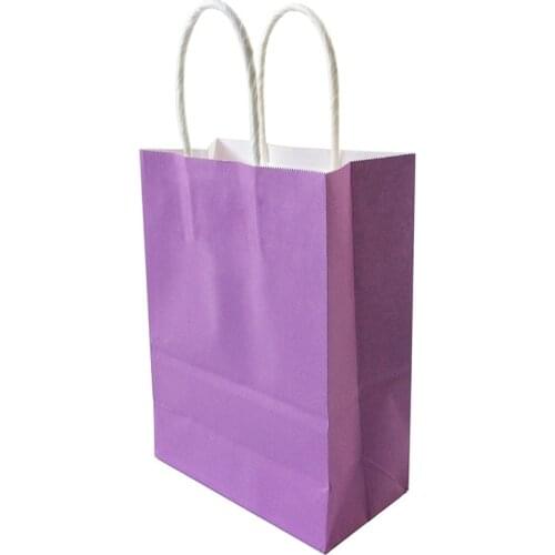 10pcs/lot purple color kraft paper bag with handles 21x15x8cm Festival gift bag High Quality shopping bags