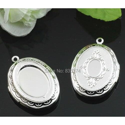 22*29mm Oval PHOTO LOCKET Blank 100pcs Wholesale SILVER Plated for Necklace Pendant & Charm Findings for Necklace Jewelry Making