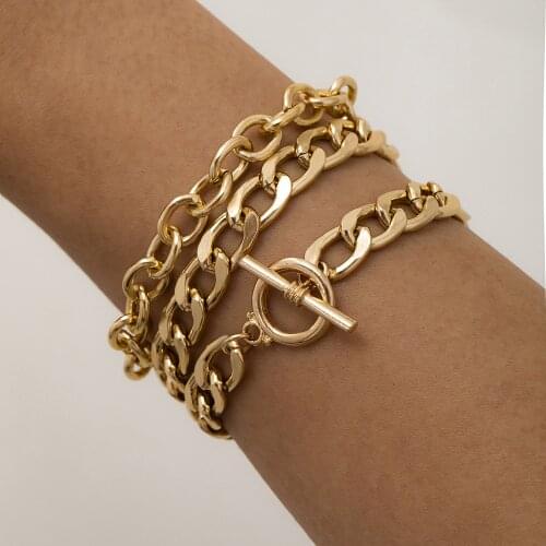 3PCS/Set Punk Gold Thick Chain Bracelet Female Bohemian Geometric Chain Simple OT Buckle Bracelet Set Jewelry Girl Party Gift