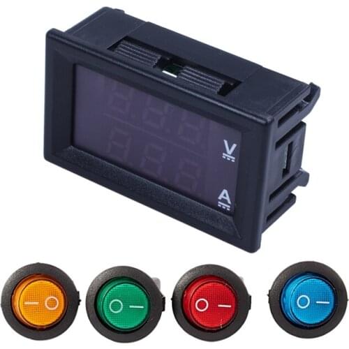 5Pcs Accessories: 4Pcs 12V LED Rocker On-Off Toggle SPST Switch & 1 Pcs DC0-100V LED Digital Voltage Current Meter Head