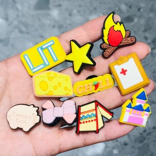 50Pcs Bonfire Tent Pig Castle PVC Garden Decoration Shoe Charms DIY Bracelets Backpack Shoes Accessories Buckle Clog