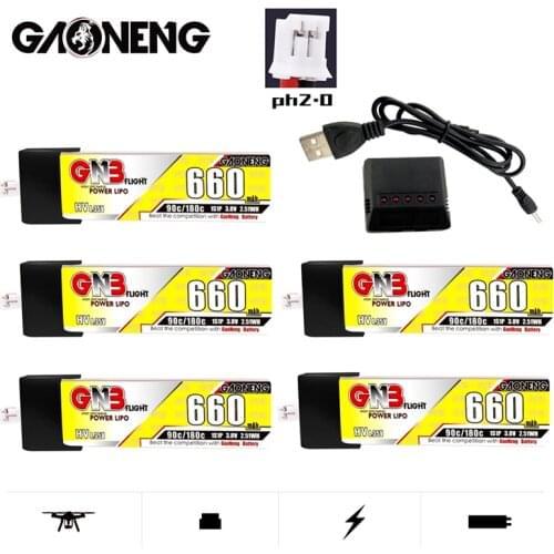 Gaoneng GNB 1S 3.8V HV Lipo Battery 4.35V 660mAh 90C/180C With PH2.0 For Emax Tinyhawk King Kong Ldarc TINY7 Drone And Charger