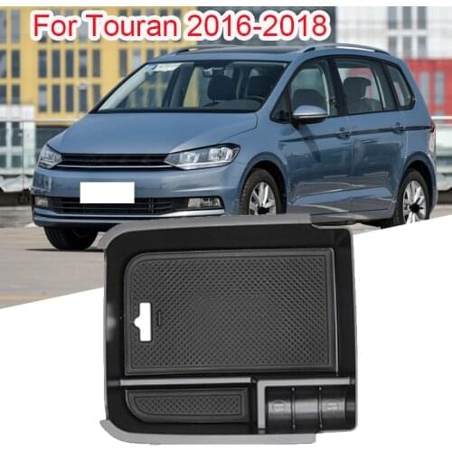 AU04 -Car Center Central Console Armrest Storage Box Pallet Tray Container with Rubber Mat For-VW Touran 2016 2017 2018