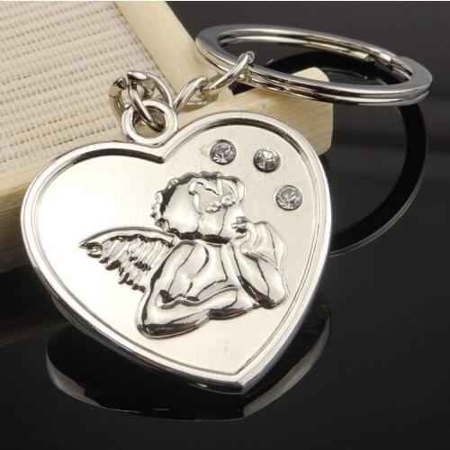 FREE shipping by FEDEX 100pcs/lot 2016 New Zinc Alloy Heart Shaped Keychains Metal Angel Keyrings for Gifts