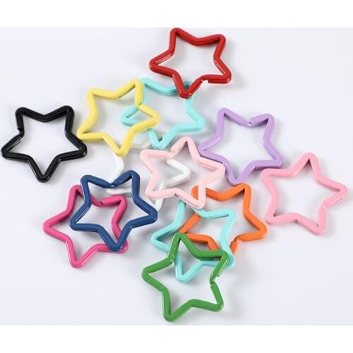 10pcs 35mm Colorful Painted Star Shape Blank Split Key Ring Holder Fit Unisex DIY Keyring Keyfob Key Chain Jewelry Making Crafts