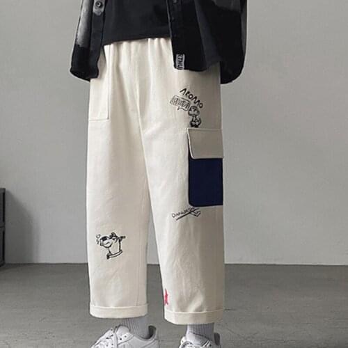 Straight-Leg Trousers For Young Men Fashion Side Large Pockets Loose Wide-Leg Pants Comfortable Casual Trousers