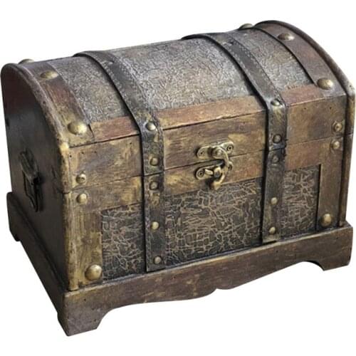 Wooden Case Durable Wooden Antique Decor Treasure Chest Sundries Box Jewelry Storage Treasure Case Without Lock for Girls