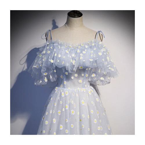 Daisy printing light blue veil long dress medieval Renaissance Victoria dress ball gown