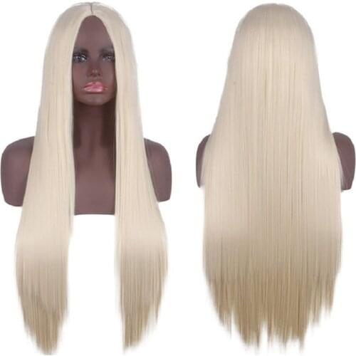 Long straight Middle Part beige Hair Wig Cosplay girls 80 cm Heat Resistant Synthetic beige Wig for black Women