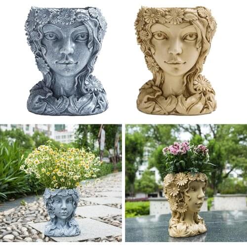 Face Art Sculpture Flower Pot Resin Flowerpot Female Face Planter Ornament