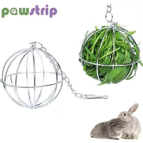 Stainless Steel Pet Rabbits Toys Round Sphere Feed Dispense Exercise Hanging Hay Ball for Guinea Pig Hamster Rabbit Pet Toy