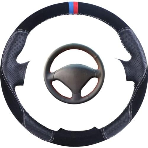 Custom Made Car Steering Wheel Cover Black For Peugeot 307 Suede Leather Auto Steering Wheel Braid