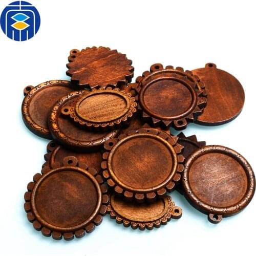 Round Brown Wood Cabochon Base Settings 25/30mm Inner Size Wood Pendant Trays for Diy Jewelry