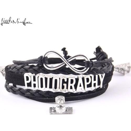 Little MingLou Photography bracelet camera charm leather wrap adjustable strap tassels men bracelets & bangles for women jewelry