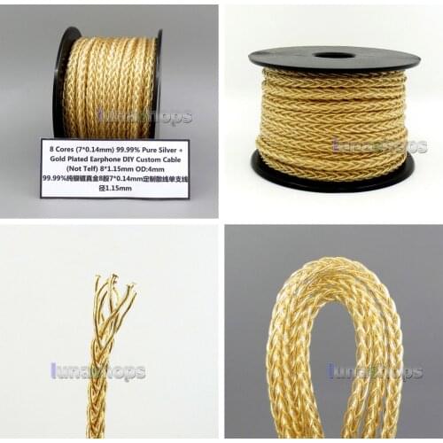 LN006210 8*(7*0.14mm) 8 Cores 99.99% Pure Silver Argentum Ag + Gold Plated Earphone DIY Custom Cable 8*1.15mm OD:4mm