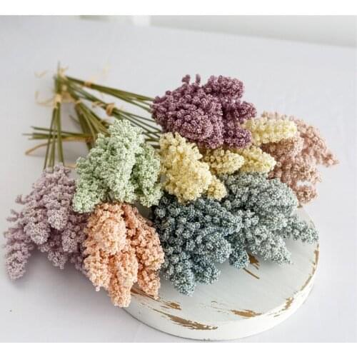 6Pcs/Pack Artificial Vanilla Mini Foam Berry Spike Artificial Flowers Bouquet for Home Decoration Fake Plant Cereals Plant Heap