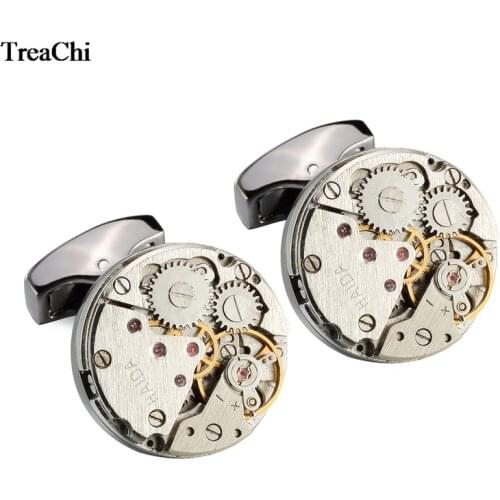 Trendy Round Metal Watch Movement Cufflinks Immovable Steapmpunk Gear Watch Mechanism Cuff Lkinks For Mens Relojes Gemelos