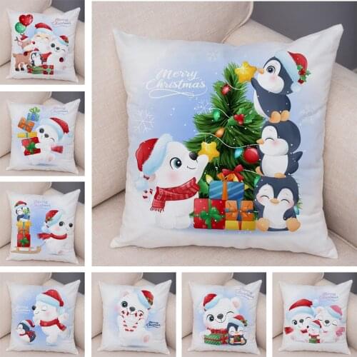 Cartoon Cat Santa Claus Cushion Cover for Sofa Children Room Decor Merry Christmas Pillow Case 45x45cm Soft Plush Pillowcase